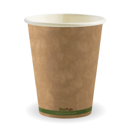 390ml / 12oz (90mm) Kraft Green Stripe Single Wall BioCup