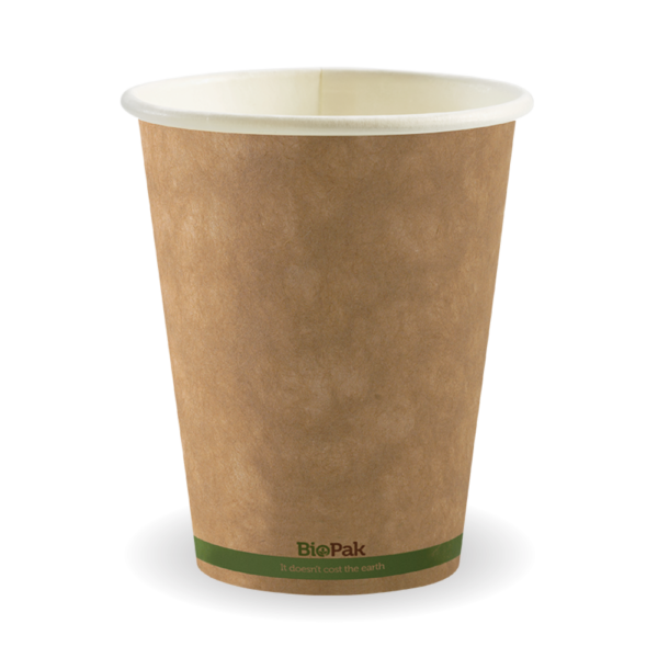 390ml / 12oz (90mm) Kraft Green Stripe Single Wall BioCup