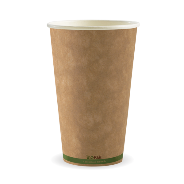 510ml / 16oz (90mm) Kraft Green Stripe Single Wall BioCup