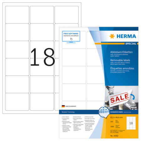 Removable Labels A4, 63.5 x 46.6mm, White, Movables Technology