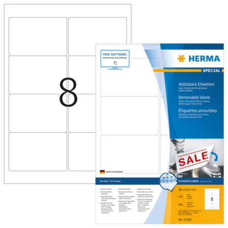 Removable Labels A4, 96 x 63.5mm, White, Movables Technology