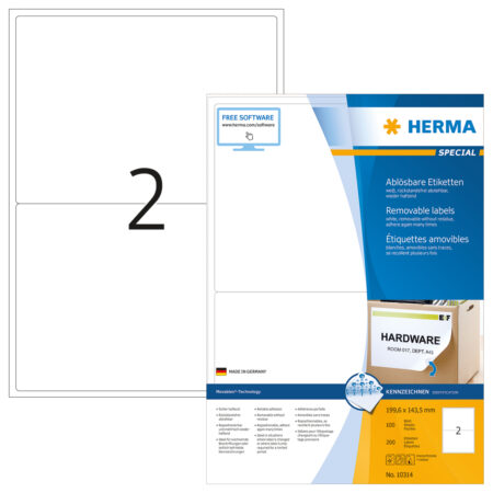 Removable Labels A4, 199.6 x 143.5mm, White, Movables Technology