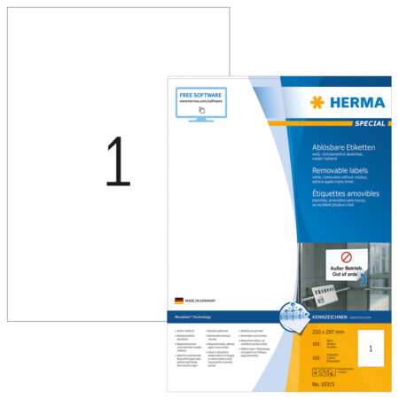 Removable Labels A4, 210 x 297mm, White, Movables Technology