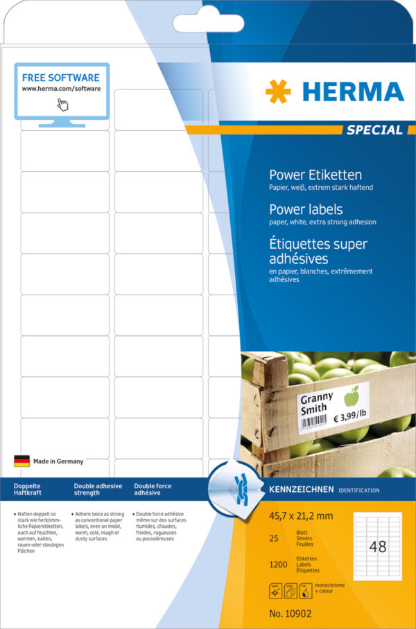 Power Labels, with Strong Adhesion A4, 45.7 x 21.2mm, made of Paper