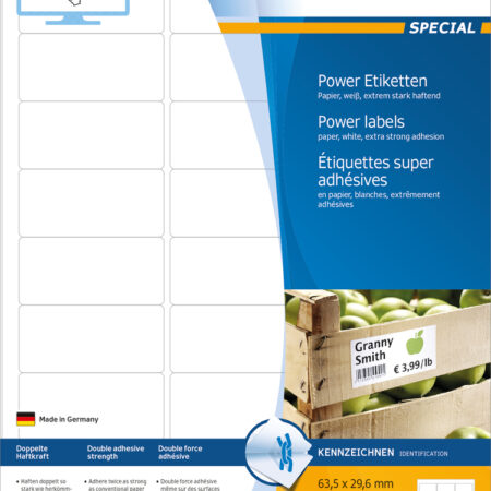 Power Labels, with Strong Adhesion A4, 63.5 x 29.6mm, made of Paper
