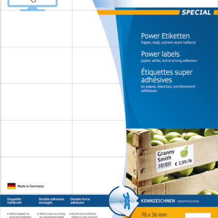 Power Labels, with Strong Adhesion A4, 70 x 36mm, made of Paper