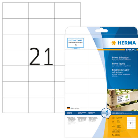 Power Labels, with Strong Adhesion A4, 70 x 42.3mm, made of Paper