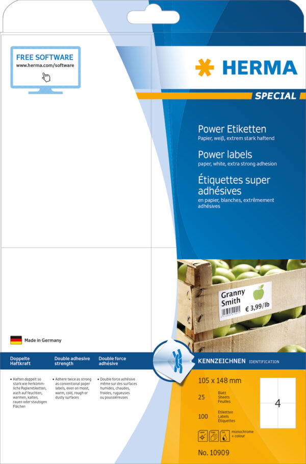 Power Labels, with Strong Adhesion A4, 105 x 148mm, made of Paper - Image 2