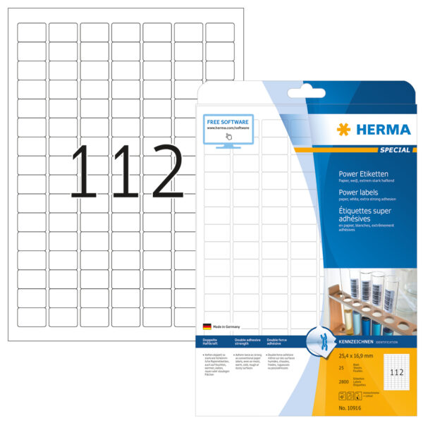 Power Labels, with Strong Adhesion A4, 25.4 x 16.9mm, made of Paper