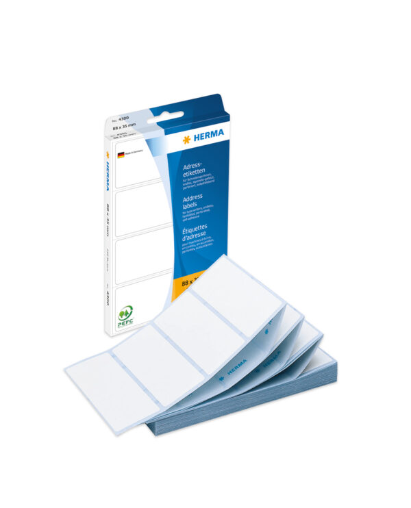 Address Labels for Typewriters, Endless, Fanfolded, 88 x 35mm, White, Permanent Adhesion