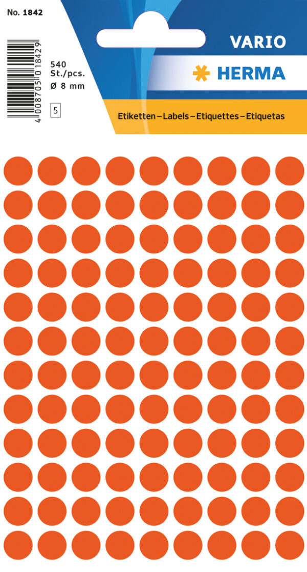 Dot Labels, 8mm, Round, Red, Permanent Adhesion, for Hand Lettering