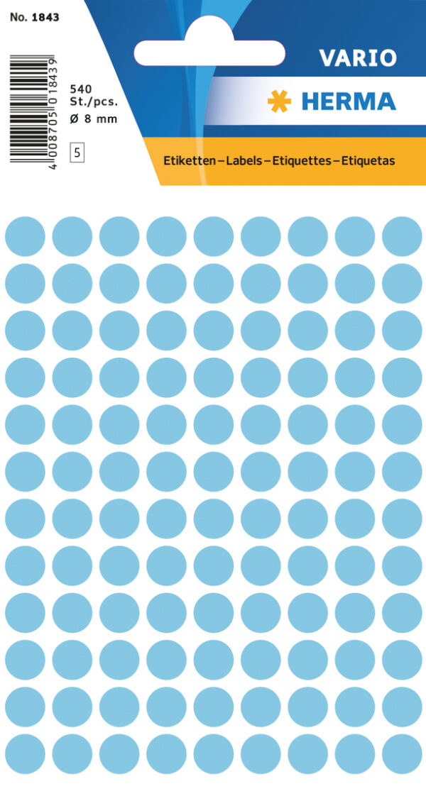 Dot Labels, 8mm, Round, Blue, Permanent Adhesion, for Hand Lettering