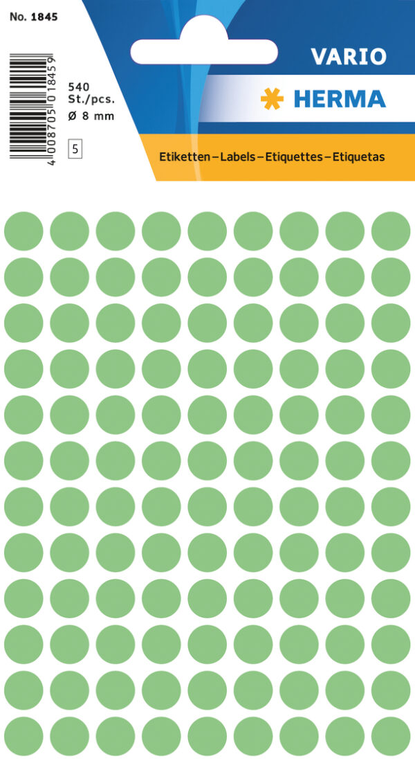 Dot Labels, 8mm, Round, Green, Permanent Adhesion, for Hand Lettering