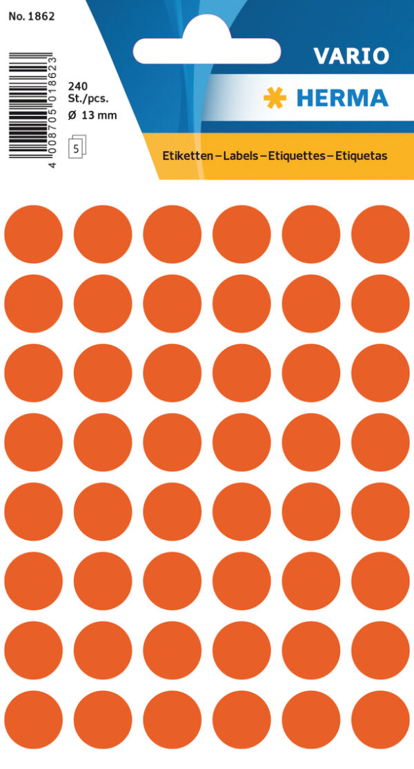 Dot Labels, 13mm, Round, Red, Permanent Adhesion, for Hand Lettering