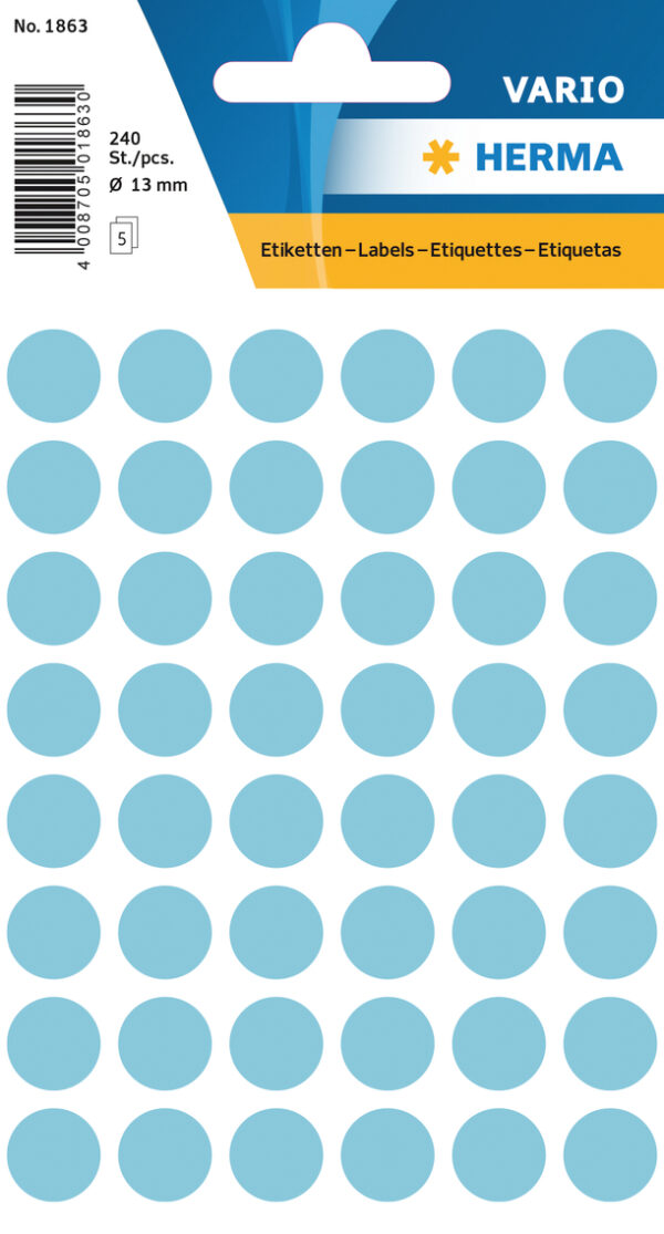 Dot Labels, 13mm, Round, Blue, Permanent Adhesion, for Hand Lettering