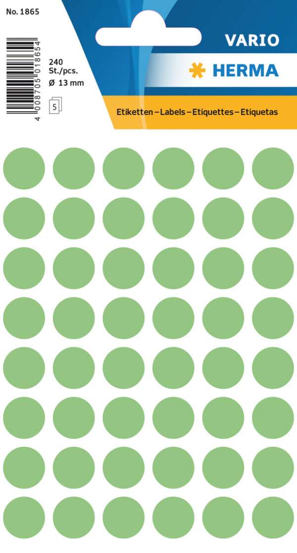 Dot Labels, 13mm, Round, Green, Permanent Adhesion, for Hand Lettering