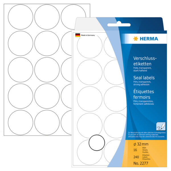 Seal Labels 32mm Round Transparent Extra Strong Adhesion Film Matt 240 pcs