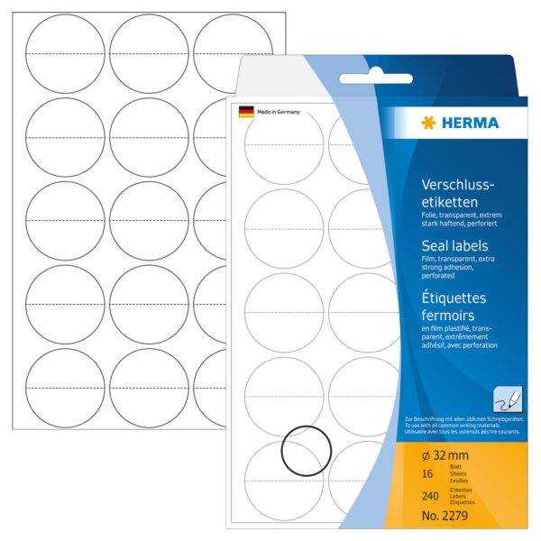 Seal Labels Perforated 32mm Round Transparent Extra Strong Adhesion Film Matt 240 pcs