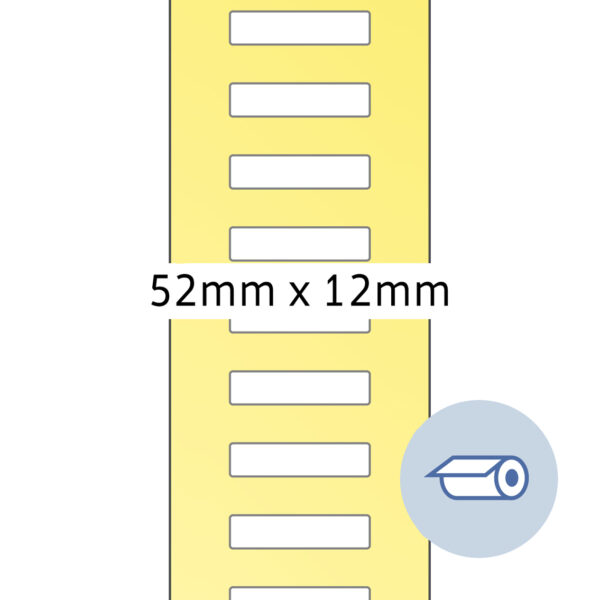 Thermal Transfer Labels 52x12mm White Paper Semigloss 5000 pcs, Roll with 75mm core