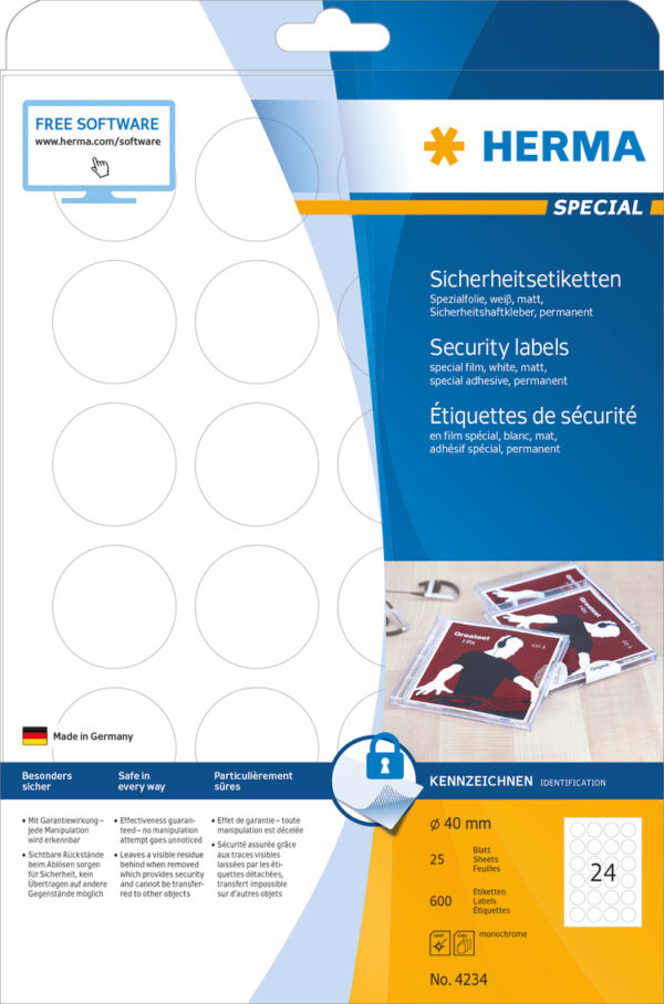 Security Labels, Special Film To Prevent Tampering A4, 40mm, Extremely Strong Adhesion