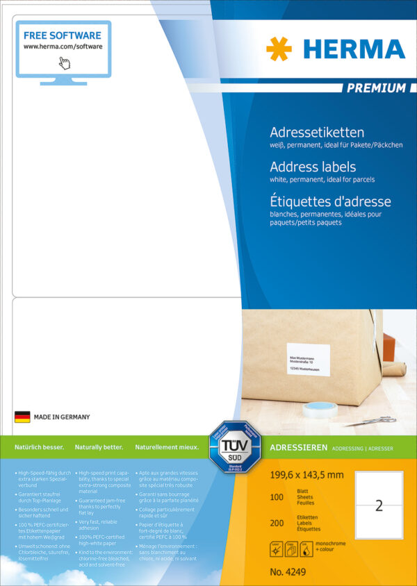 Premium Address Labels A4, 199.6 x 143.5mm, White, Permanent Adhesion - Image 2