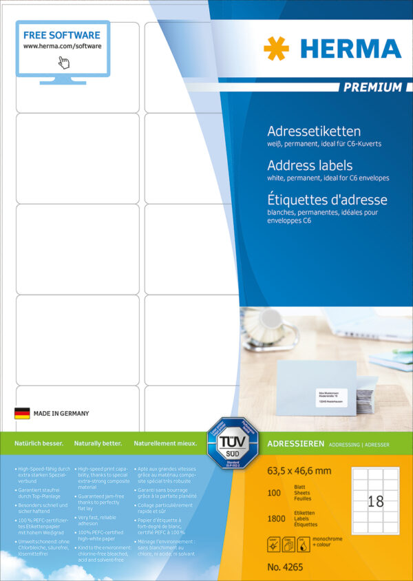 Premium Address Labels A4, 63.5 x 46.6mm, White, Permanent Adhesion - Image 2