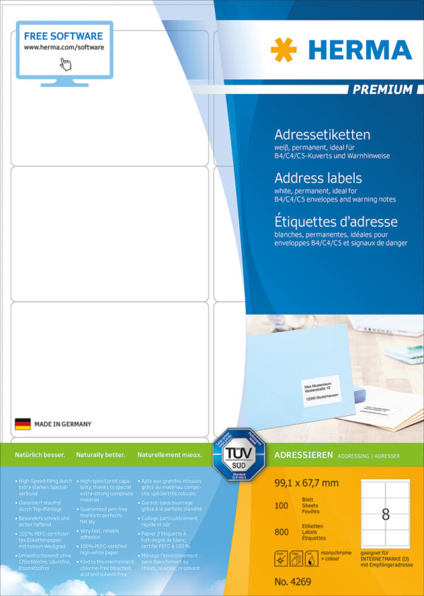 Premium Address Labels A4, 99.1 x 67.7mm, White, Permanent Adhesion - Image 2