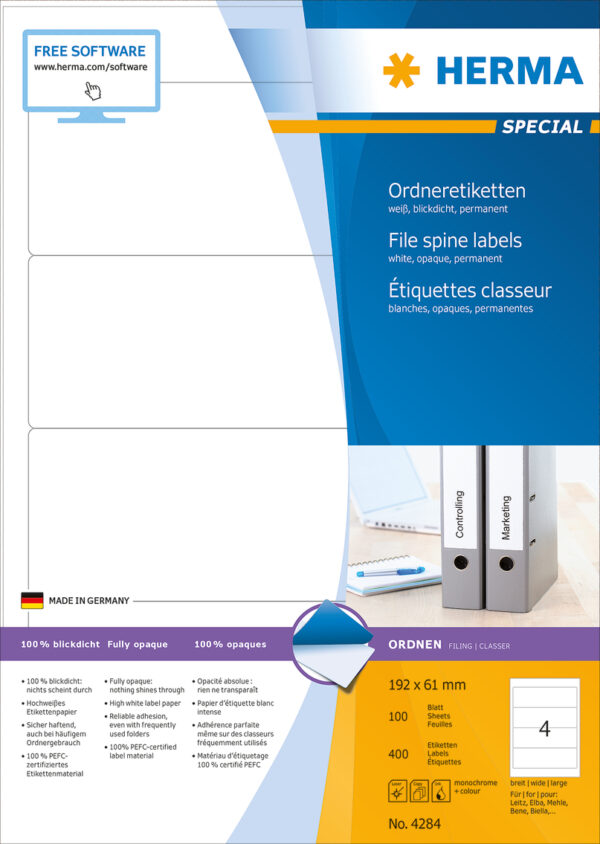 File Labels A4, 192 x 61mm, White, Opaque, for Wide Files (Short) - Image 2