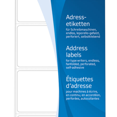 Address Labels for Typewriters, Endless, Fanfolded, 67 x 37mm, White, Permanent Adhesion