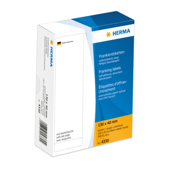 Franking Labels, Single, with Peel-Off Tab, 130 x 40mm, Permanent Adhesion