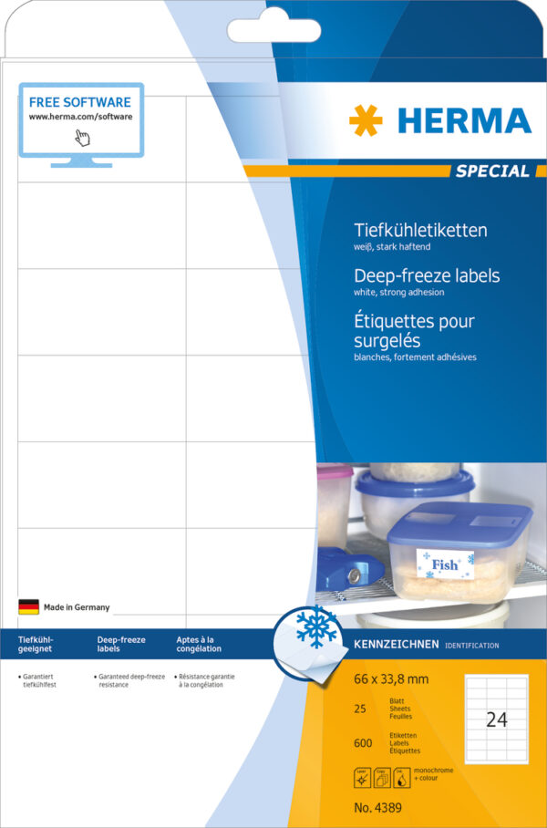 Freezer Labels A4, 66 x 33.8mm, White, Freezer-Proof