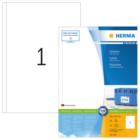 Premium Labels A4, 200 x 297mm, White, Permanent Adhesion