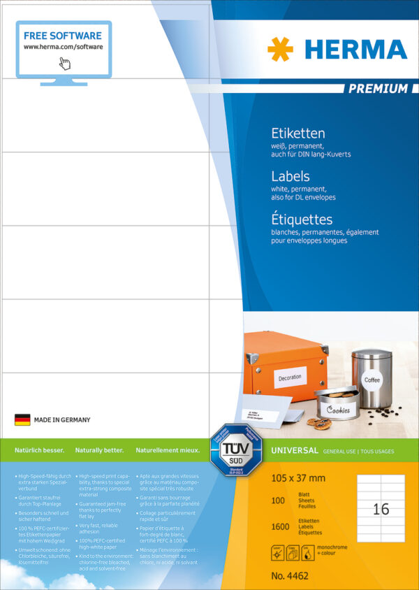 Premium Labels A4, 105 x 37mm, White, Permanent Adhesion - Image 2