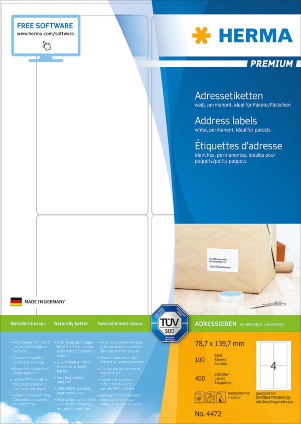 Premium Address Labels A4, 78.7 x 139.7mm, White, Permanent Adhesion - Image 2