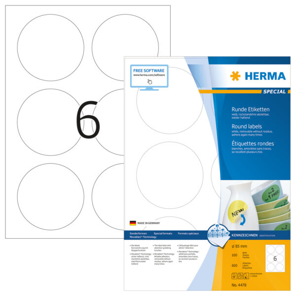Removable Labels A4, 85mm, White, Movables Technology