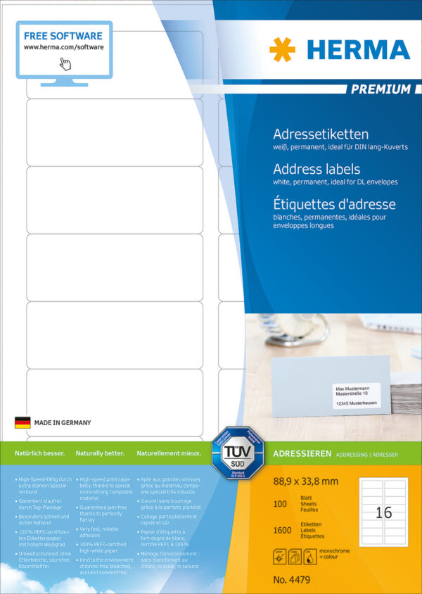 Premium Address Labels A4, 88.9 x 33.8mm, White, Permanent Adhesion - Image 2
