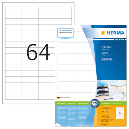 Premium Labels A4, 48.3 x 16.9mm, White, Permanent Adhesion