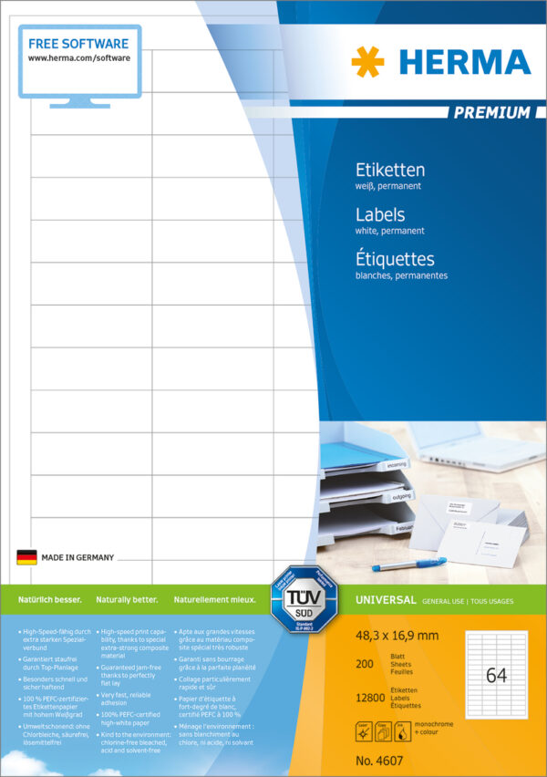 Premium Labels A4, 48.3 x 16.9mm, White, Permanent Adhesion - Image 2