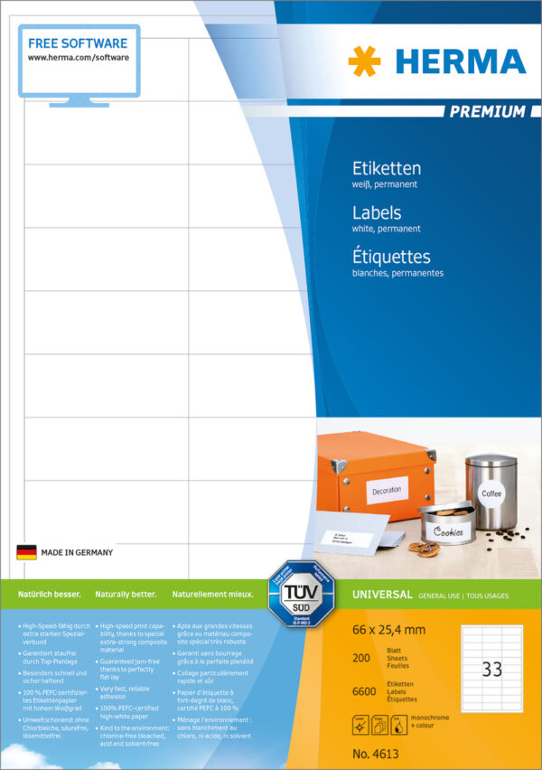 Premium Labels A4, 66 x 25.4mm, White, Permanent Adhesion - Image 2