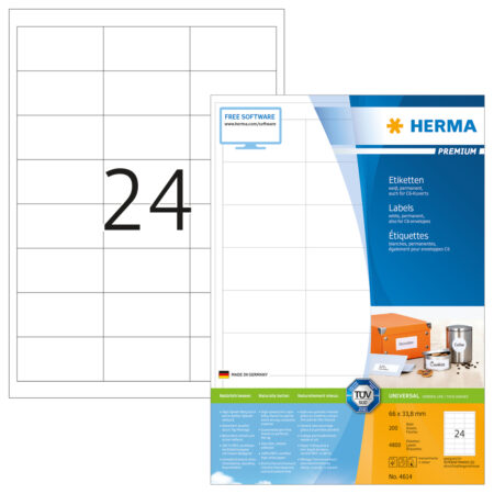 Premium Labels A4, 66 x 33.8mm, White, Permanent Adhesion