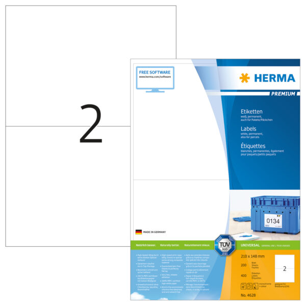 Premium Labels A4, 210 x 148mm, White, Permanent Adhesion