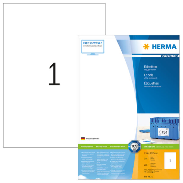 Premium Labels A4, 210 x 297mm, White, Permanent Adhesion