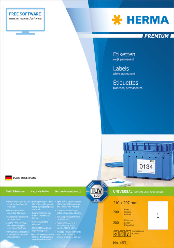 Premium Labels A4, 210 x 297mm, White, Permanent Adhesion - Image 2