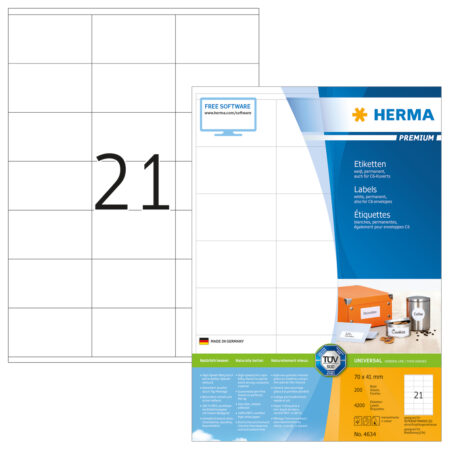 Premium Labels A4, 70 x 41mm, White, Permanent Adhesion