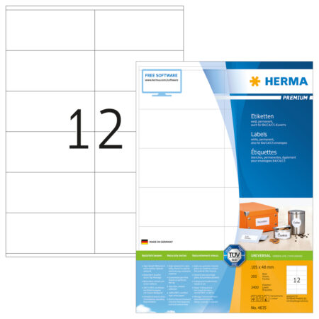 Premium Labels A4, 105 x 48mm, White, Permanent Adhesion