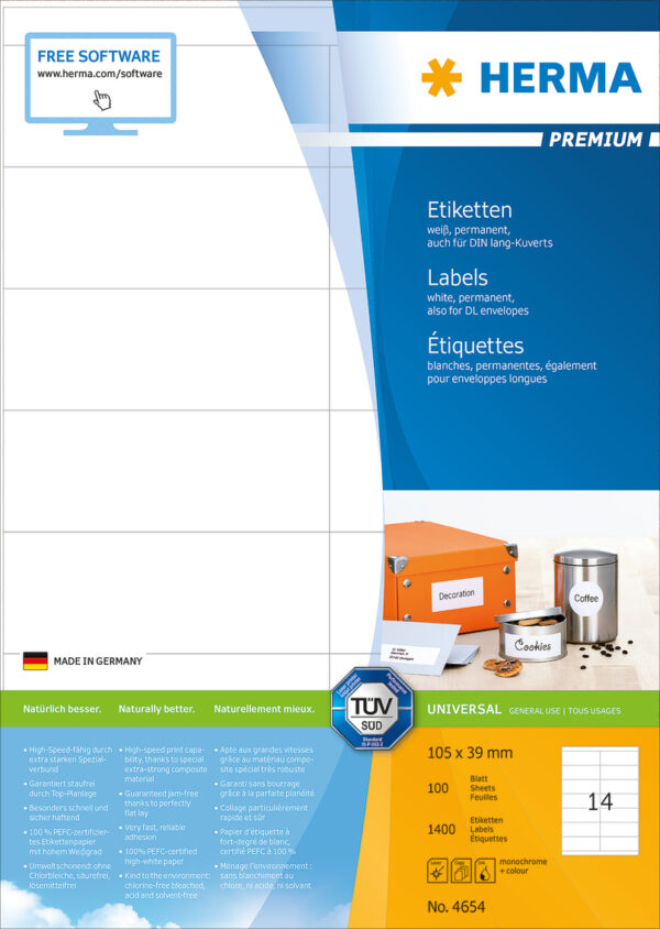 Premium Labels A4, 105 x 39mm, White, Permanent Adhesion - Image 2