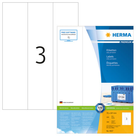 Premium Labels A4, 70 x 297mm, White, Permanent Adhesion