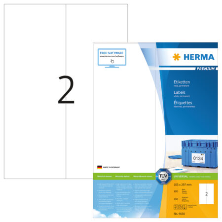 Premium Labels A4, 105 x 297mm, White, Permanent Adhesion