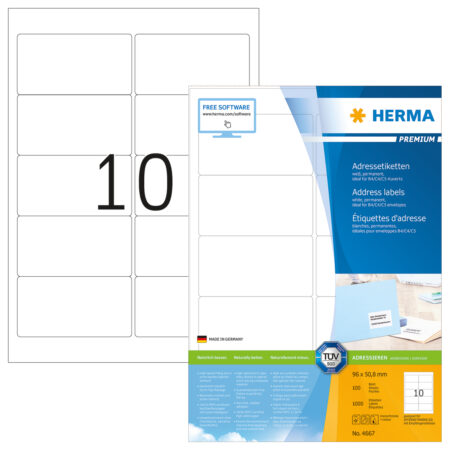 Premium Address Labels A4, 96 x 50.8mm, White, Permanent Adhesion