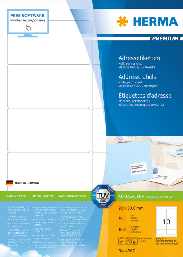 Premium Address Labels A4, 96 x 50.8mm, White, Permanent Adhesion - Image 2